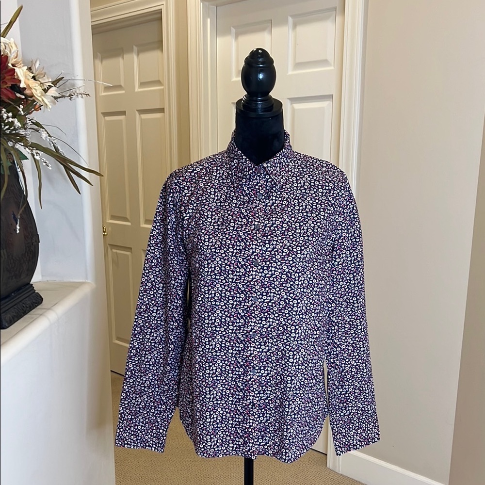 Talbots Floral Pattern Shirt - Blue and White and Red